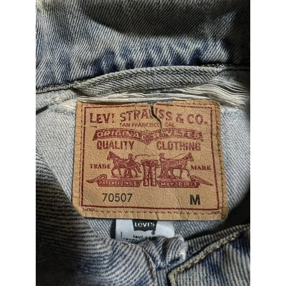 Vintage LEVIS 507 Denim Jacket Mens M Blue‎ Faded Distressed Button Adult.